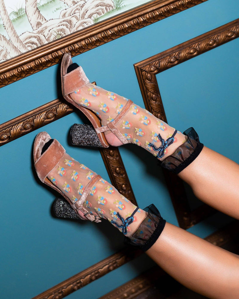 REPEAT FLORAL RUFFLE SHEER CREW SOCK BY SOCK CANDY