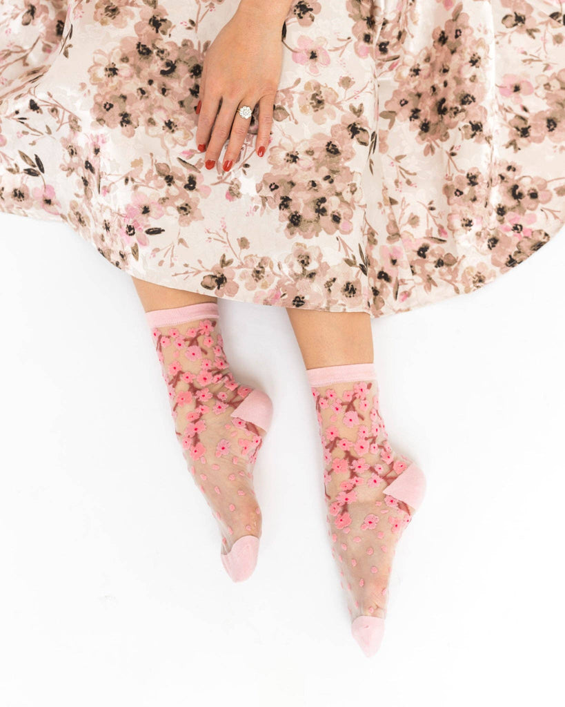 CHERRY BLOSSOM SHEER CREW SOCK BY SOCK CANDY