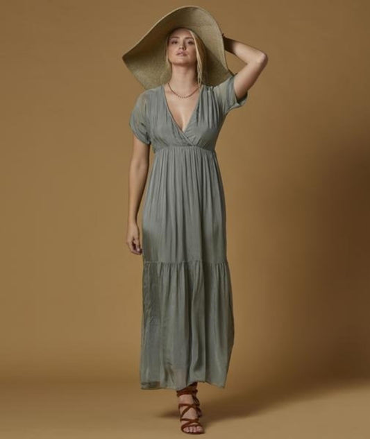 ARUBA SILK DRESS BY SCANDAL ITALY SAGE GREEN