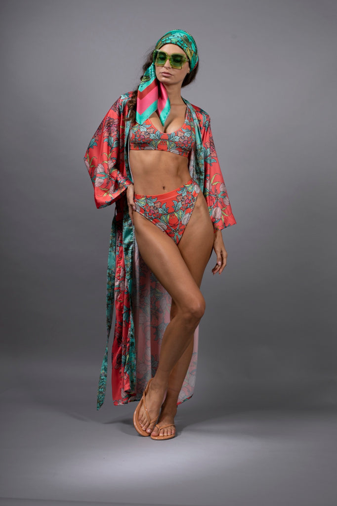 NUVULA CROCUS RED AND AQUA BIKINI SET