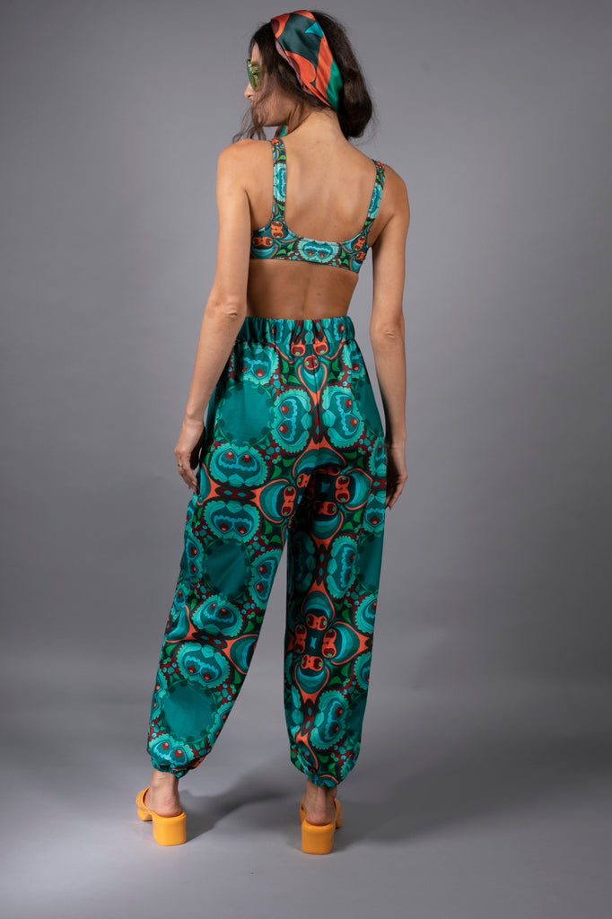 NUVULA PSILOCYBIN TEAL AND ORANGE HAREM PANTS