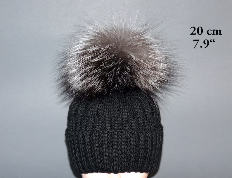 SIlver Fox Pom on Hat