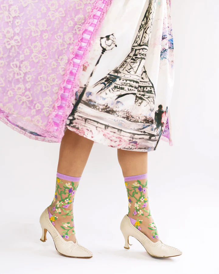 HEART FLORAL SHEER CREW SOCK BY SOCK CANDY