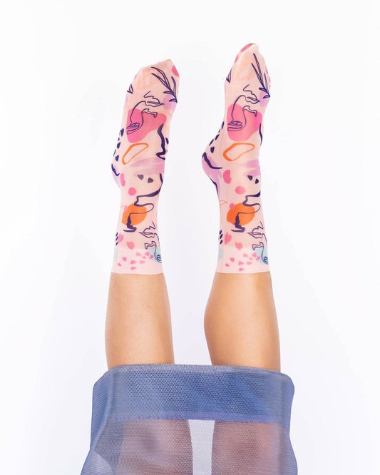 ABSTRACT FACES PRINTED ANKLE SOCK
