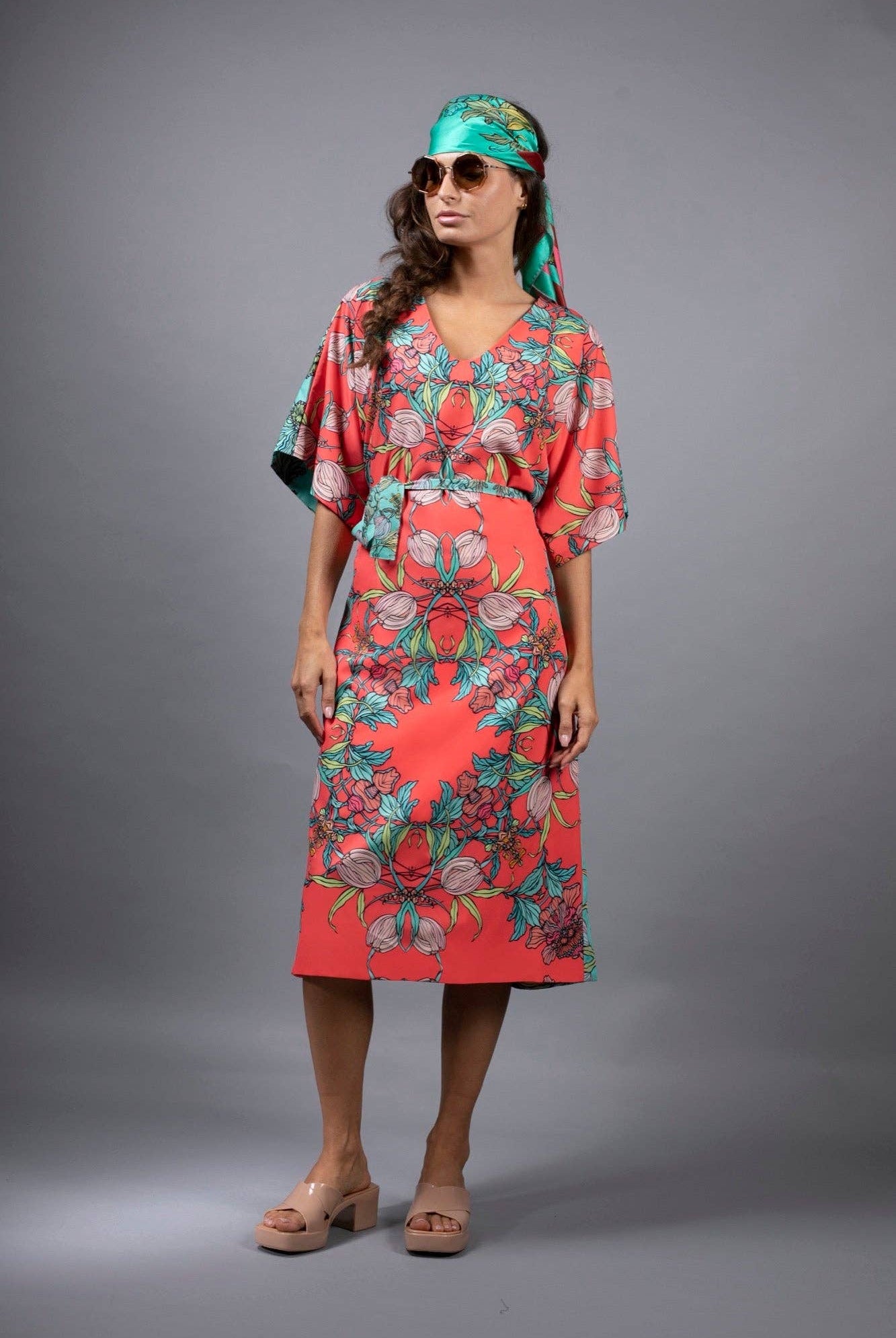 CROCUS RED FLORAL PRINT TUNIC DRESS BY NUVULA